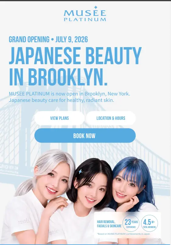 ミュゼプラチナム、アメリカ初出店となる「MUSEE PLATINUM Brooklyn」を7月9日にグランドオープン
